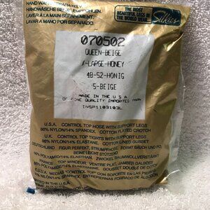 Silkies Control Top Hose Queen Beige X-Large Honey Nylon Spandex Support Legs